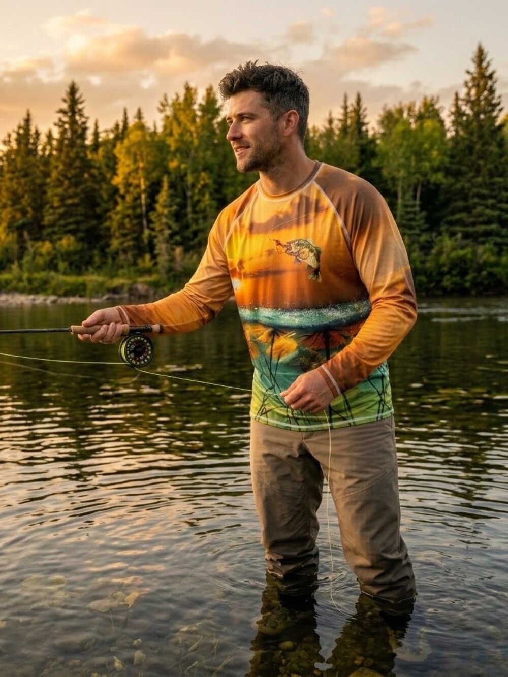 Uzzi Active Wear Bass Fishing Long Sleeve Shirt Size M